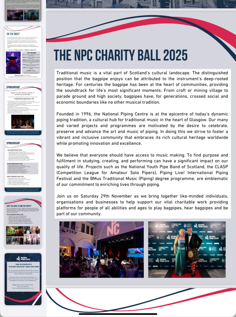 National Piping Centre Charity Ball Brochure